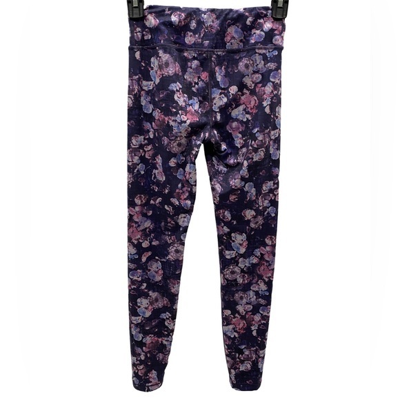Athleta Girl High Rise Printed Chit Chat Leggings Purple Floral Gym Size Large - Picture 3 of 7